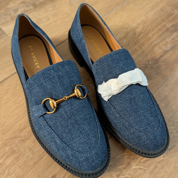 Lisa Vicky Shoes - Lisa Vicky Womens Denim Loafers with Gold Bit Accent